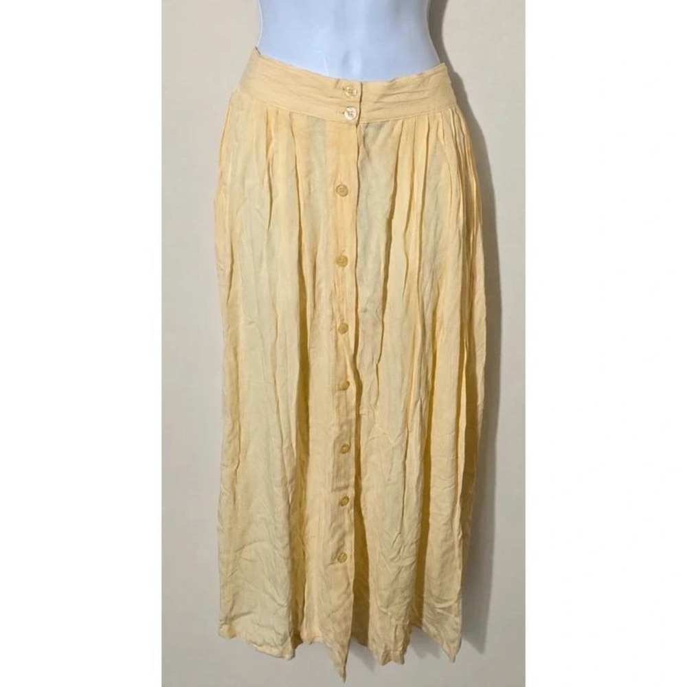 Capacity Vintage Pale Yellow Button Front Rayon Maxi Skirt Elastic Back Large